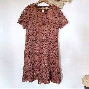 Polagram Eyelet Floral Lace Brown Dress in size L